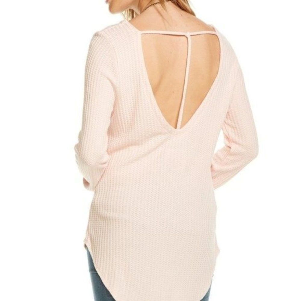 CHASER Pink Thermal T Back V Back Long Sleeve Tee 